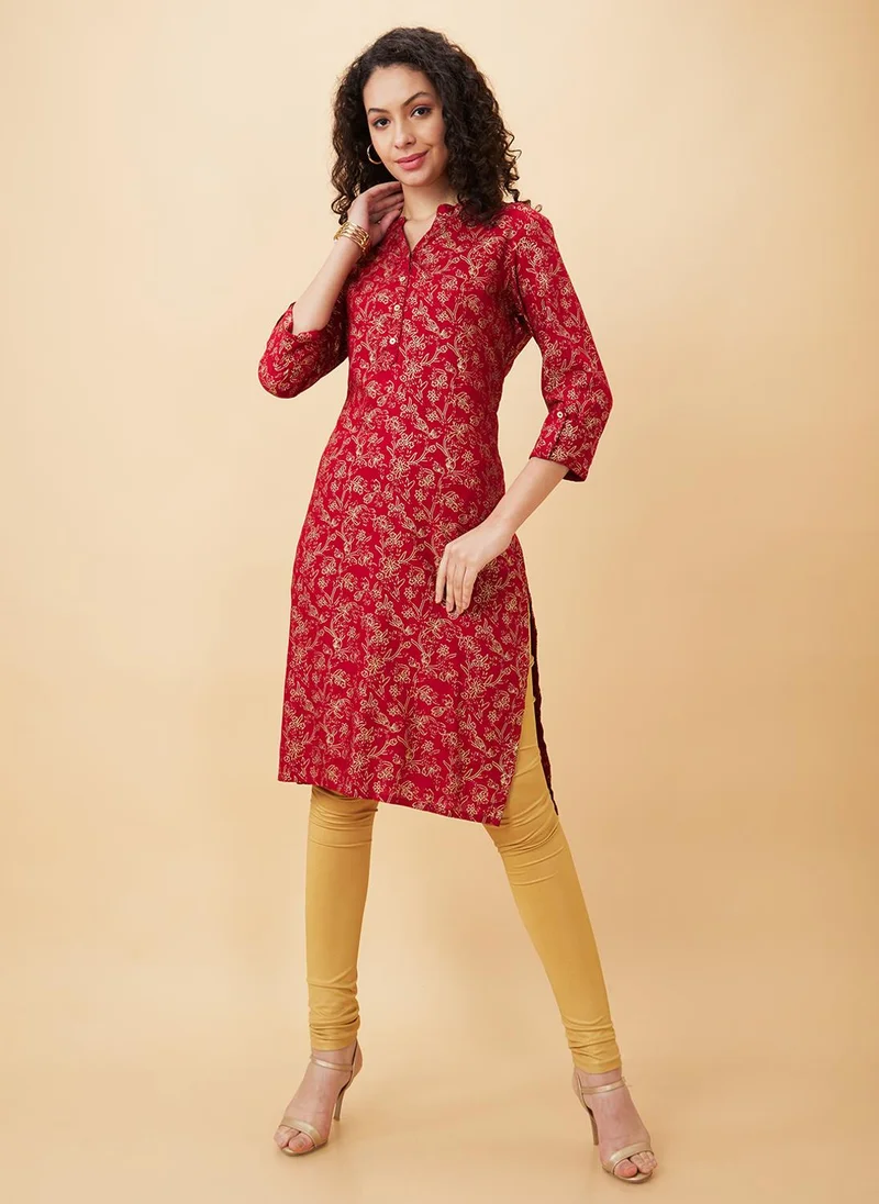 globus Globus Women Red Ethnic Motifs Printed Kurta